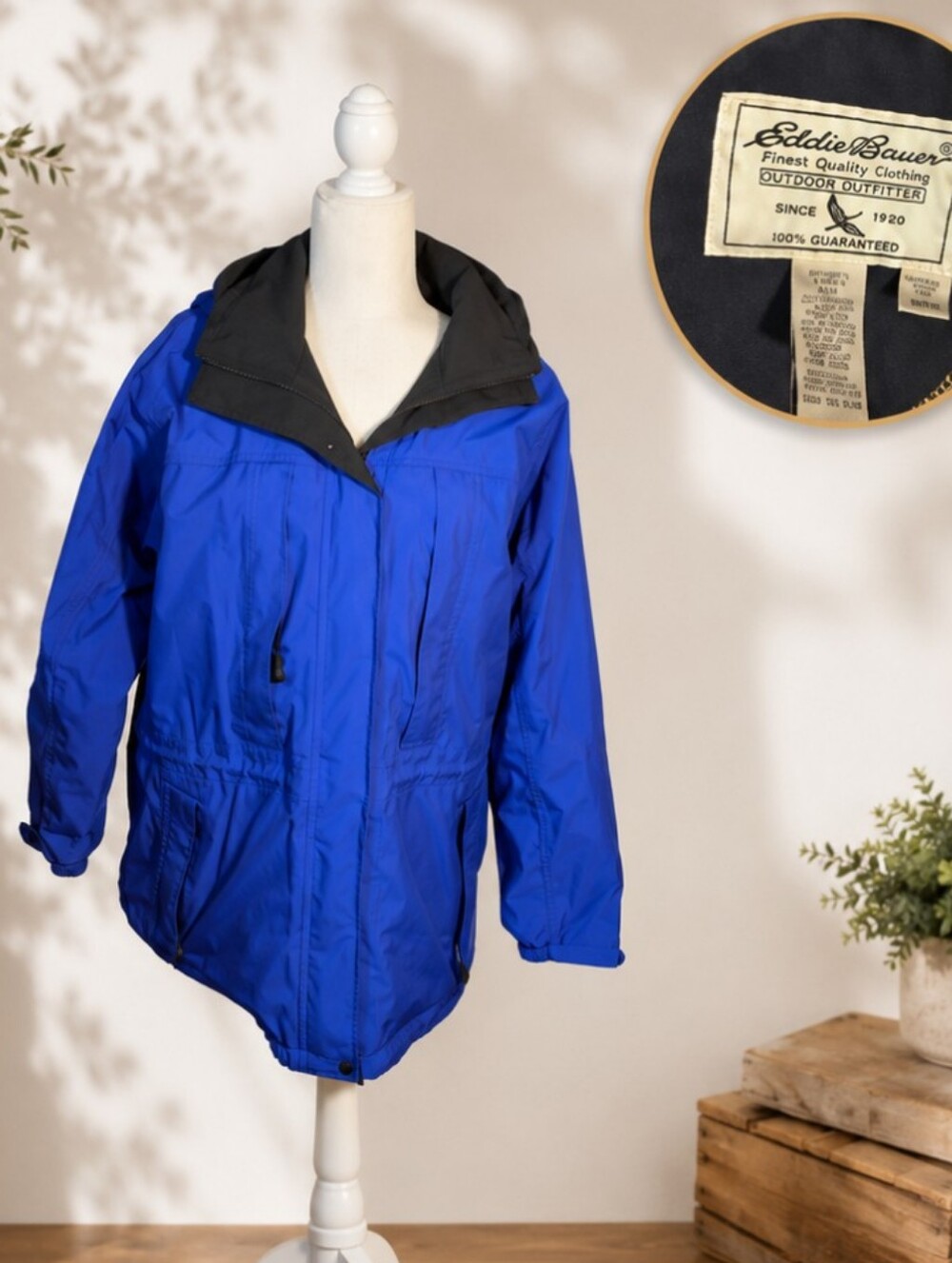 Eddie Bauer purple/Blue hooded gore-tex zip front long Warm anorak jacket sz M